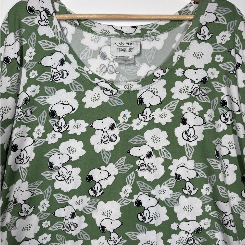 Munki Munki Peanuts Snoopy Green Floral Night Shirt Sleep Shirt Plus Sz 2X Comfy - Picture 2 of 10
